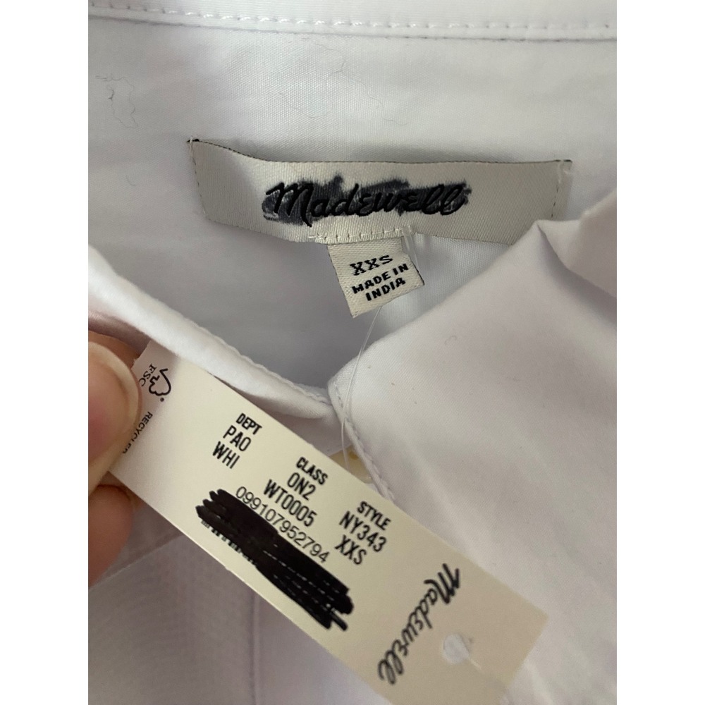Madewell Straight-Hem Tuxedo Shirt Women XXS White Pique Bib Cotton Poplin Boxy - Picture 4 of 8